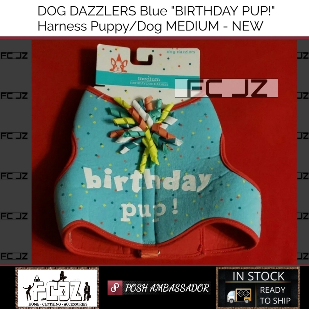DOG DAZZLERS Blue "BIRTHDAY PUP!" Harness Puppy/Dog MEDIUM Chest Girth 17-20"NEW